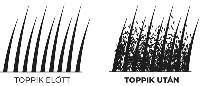 A hajszálak a Toppik nanorostok alkalmazása előtt/után.